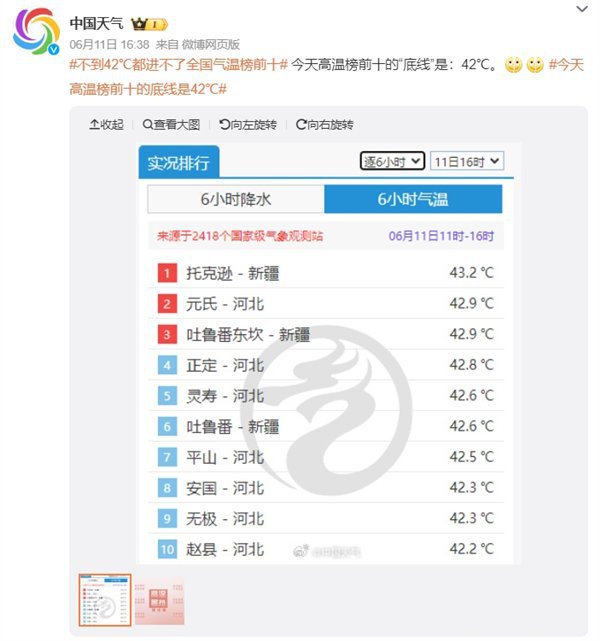 42℃排不上中国高温前10  地表温度突破70℃